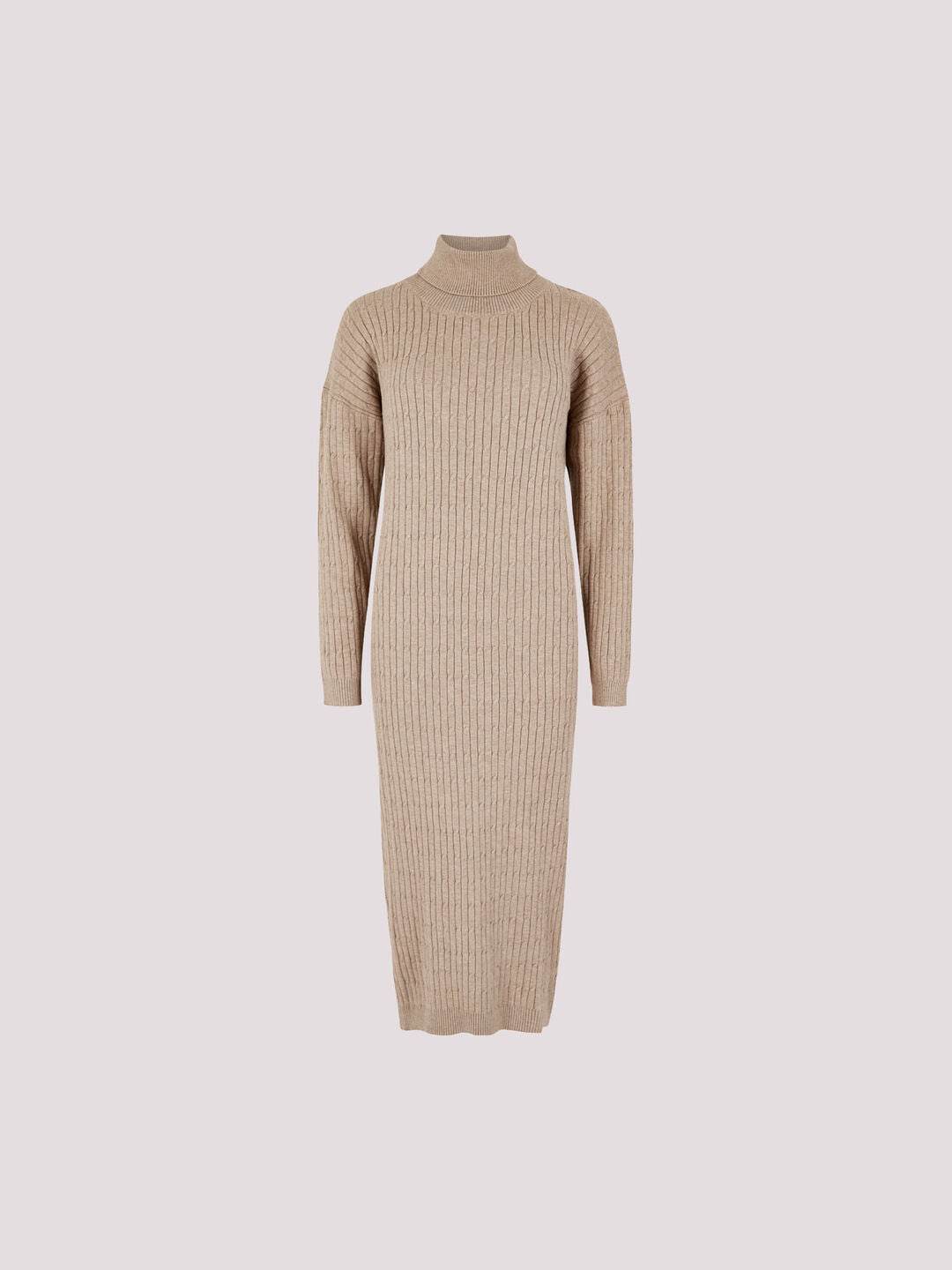APRICOT ROLL NECK OVERSIZED RAW EDGE SWEATER DRESS IN STONE