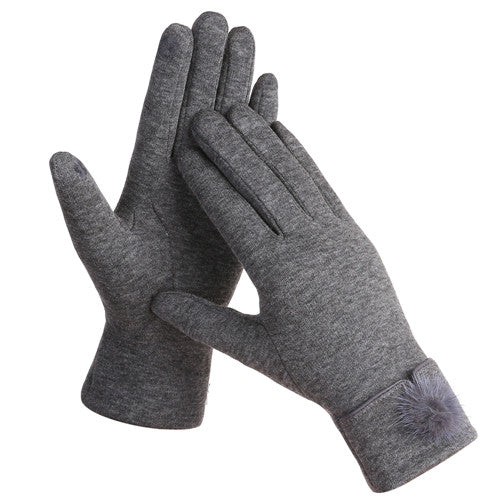 D&W CHARCOAL TOUCH SCREEN GLOVES WITH POM POM