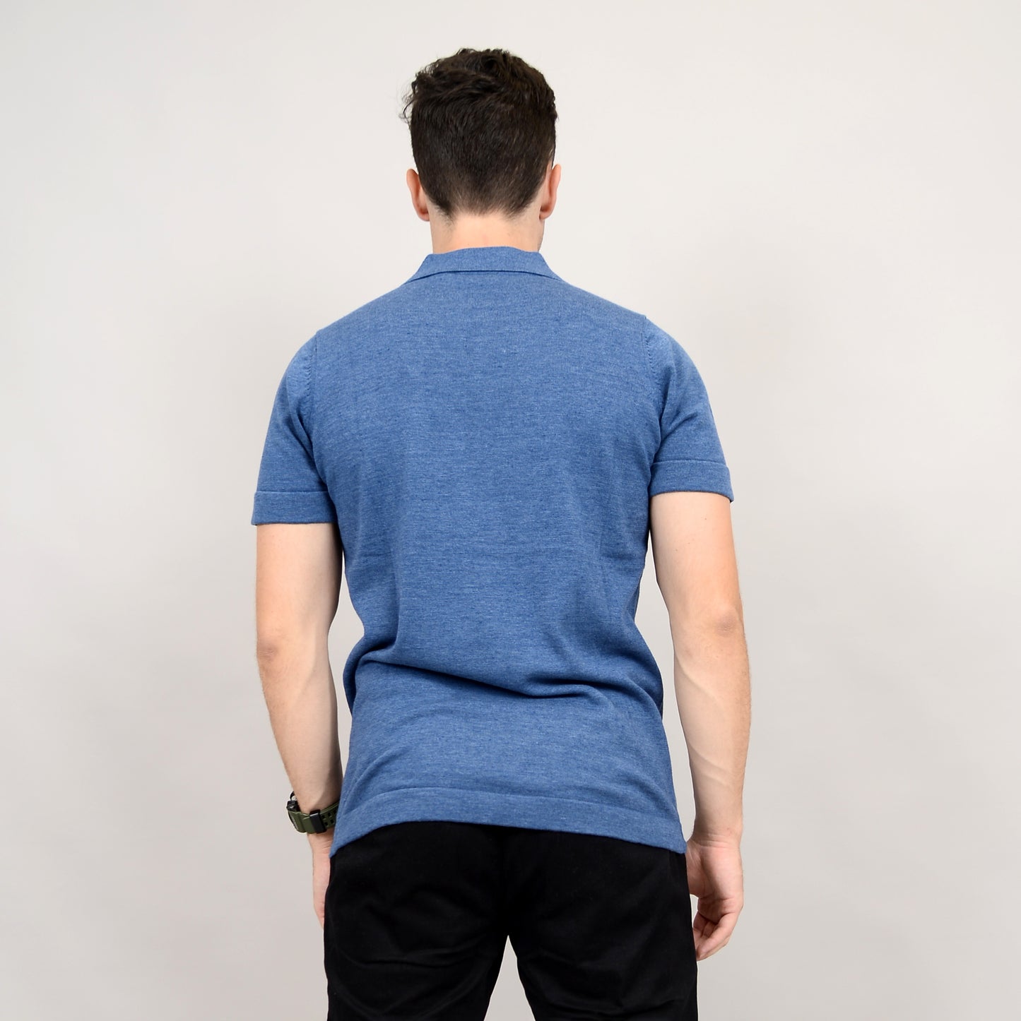 HEDGE JOHNNY COLLAR SWEATER IN INDIGO MELANGE