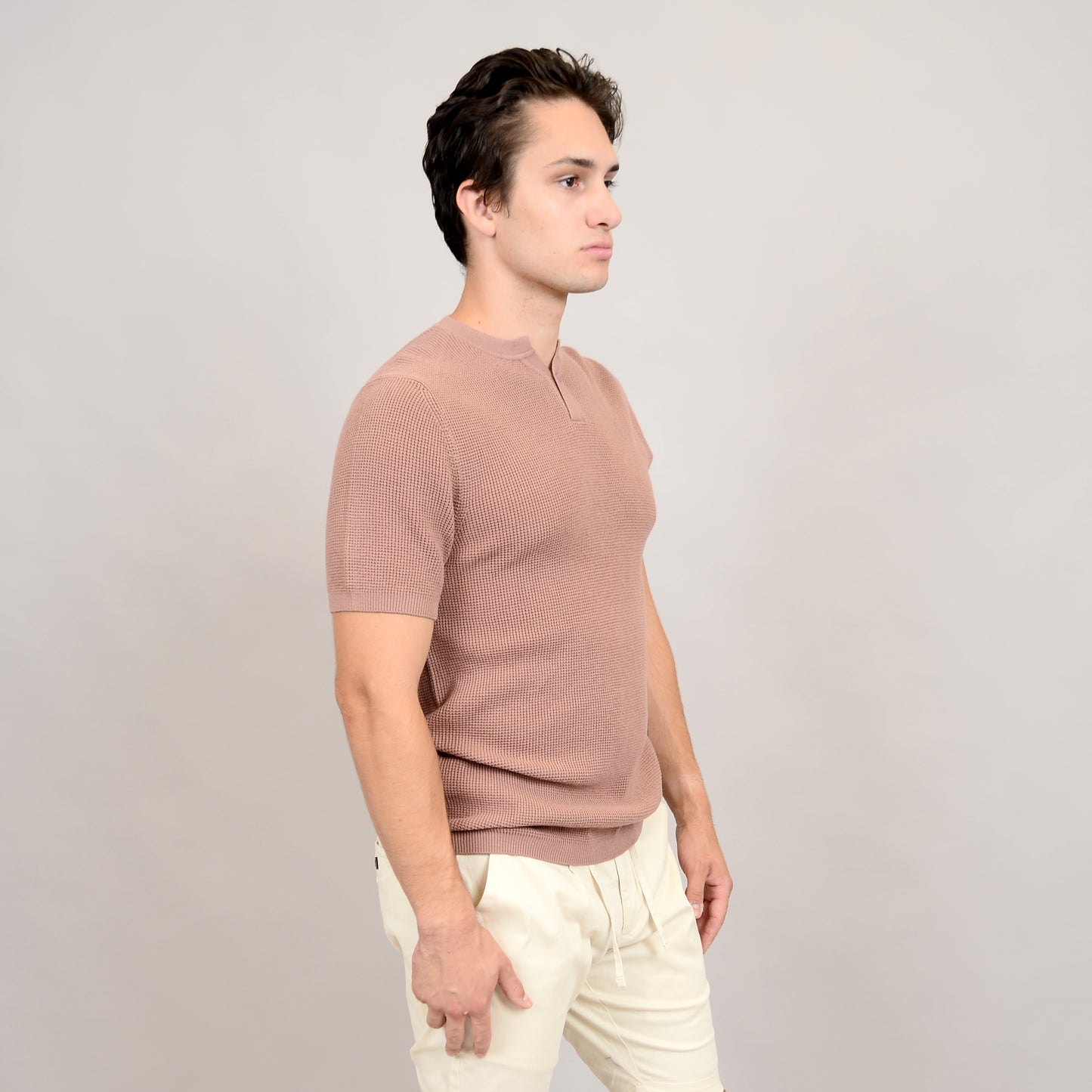 HEDGE SHORT SLEEVE KNIT POLO HENLEY IN ROSEWOOD