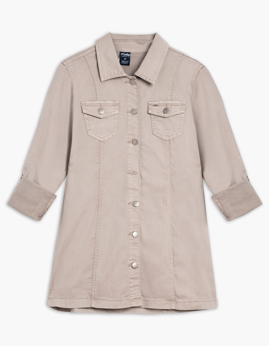 LOIS ANNA LONG JEAN JACKET RELAXED FIT IN SANDSTONE