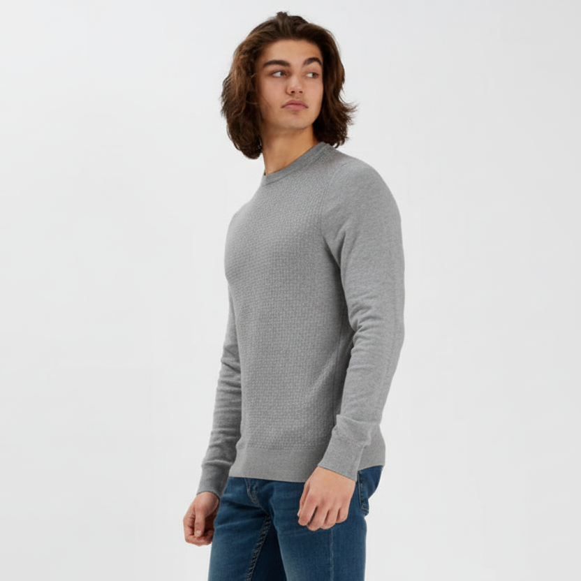POINT ZERO MEN'S CASHMERE LIKE FINE GAUGE POLO SWEATER IN GREY MIX