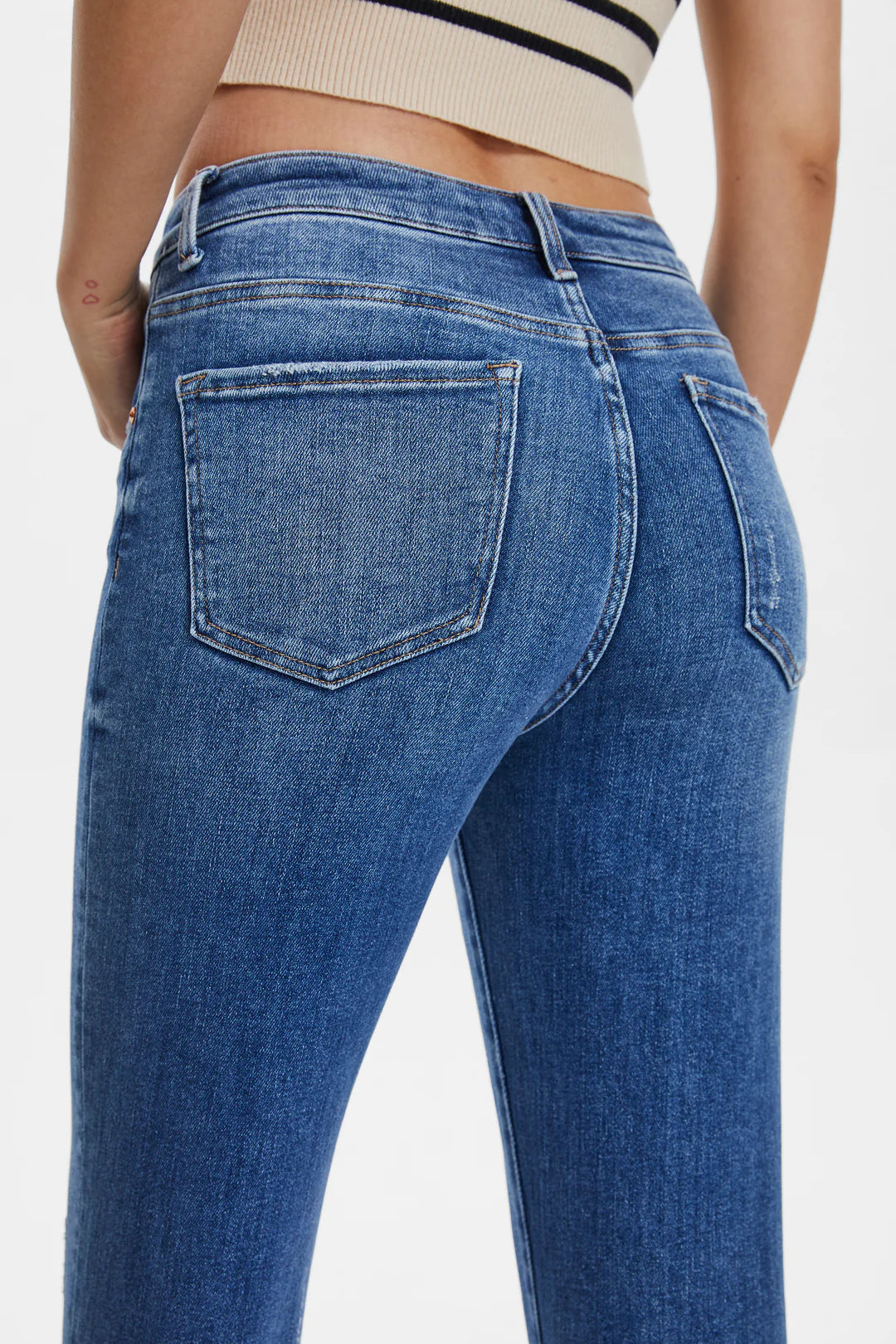 BAYEAS HIGH RISE STRAIGHT LEG DENIM JEANS WITH ROLLED HEM IN SURF BLUE