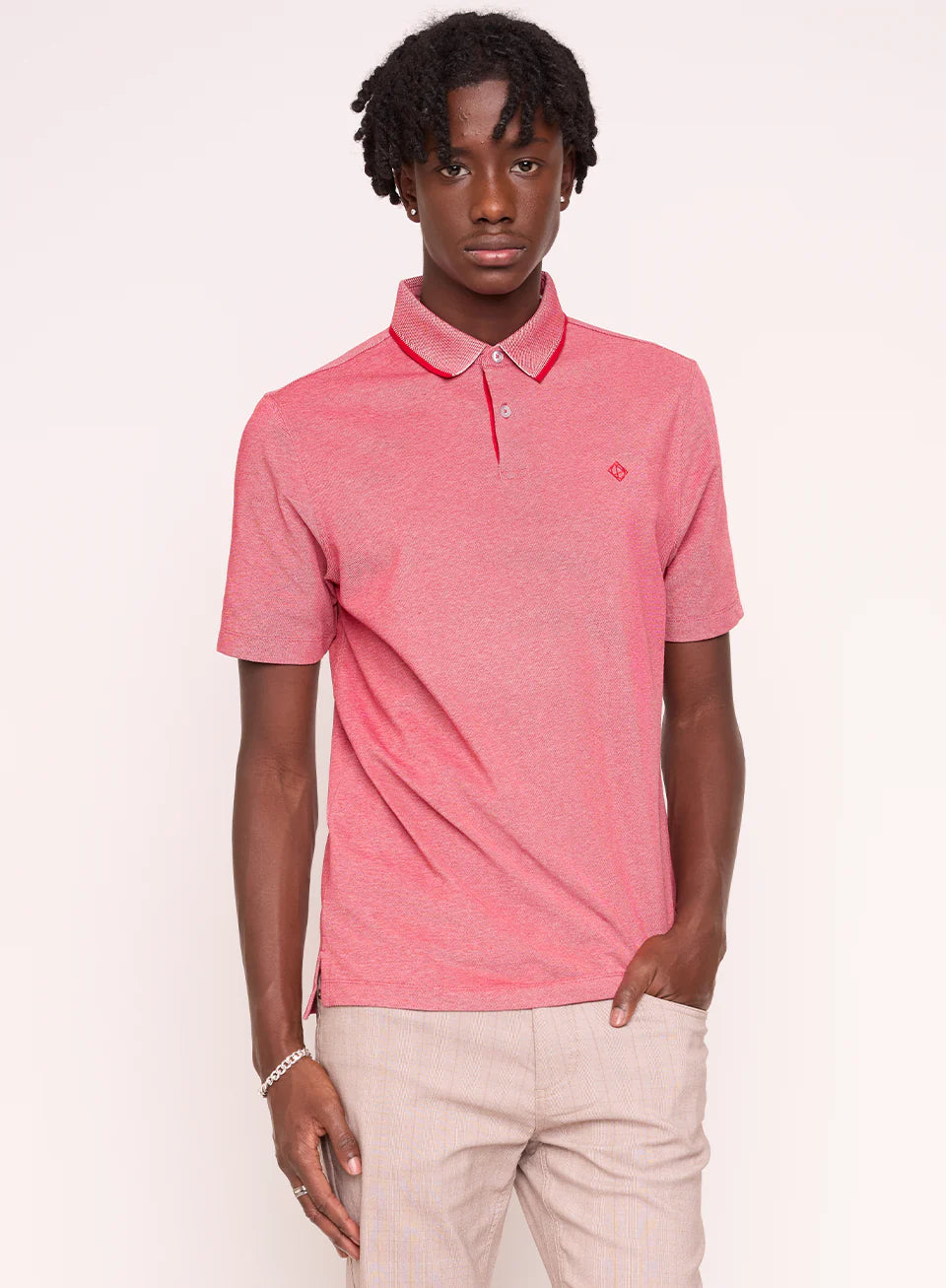 POINT ZERO MEN'S GREG TWO-TONE PIQUE POLO IN RED