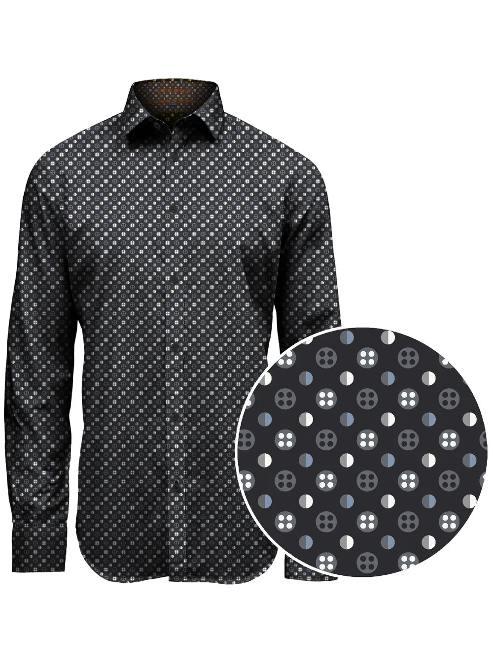 POINT ZERO MEN'S BLACK FRANCOIS PRINT SHIRT WITH EASY STRETCH