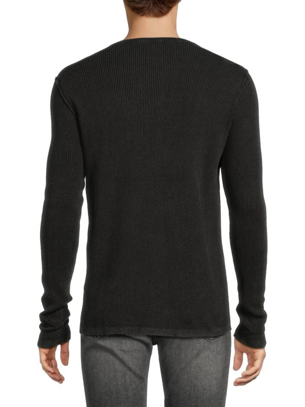 HEDGE MEN'S LONGSLEEVE HENLEY SWEATER IN BLACK