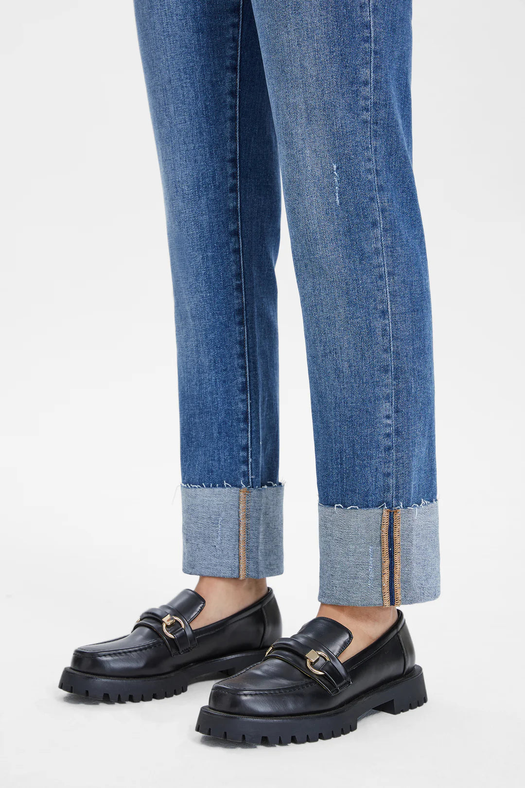 BAYEAS HIGH RISE STRAIGHT LEG DENIM JEANS WITH ROLLED HEM IN SURF BLUE