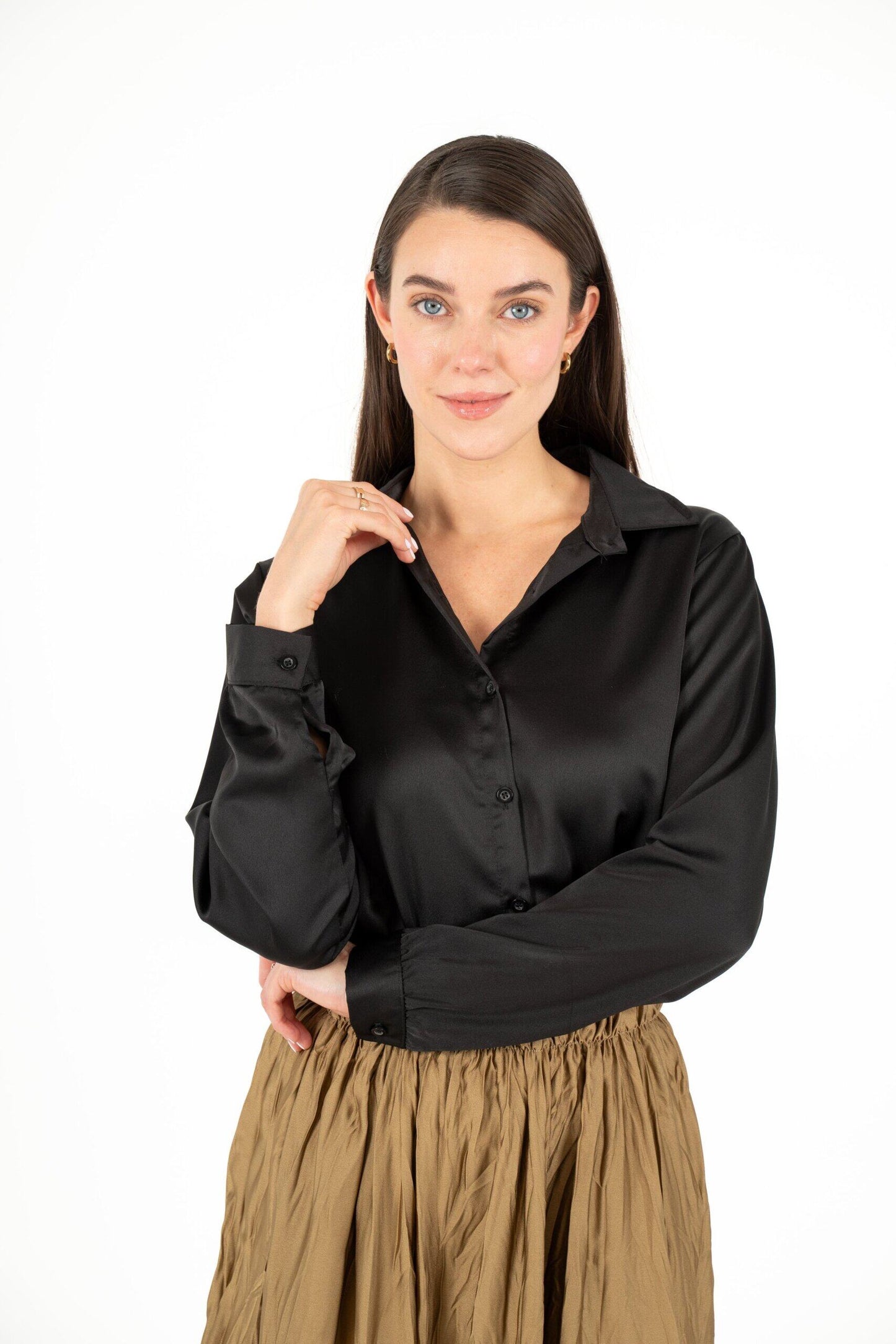 M MADE IN ITALY BLACK WOVEN BLOUSE