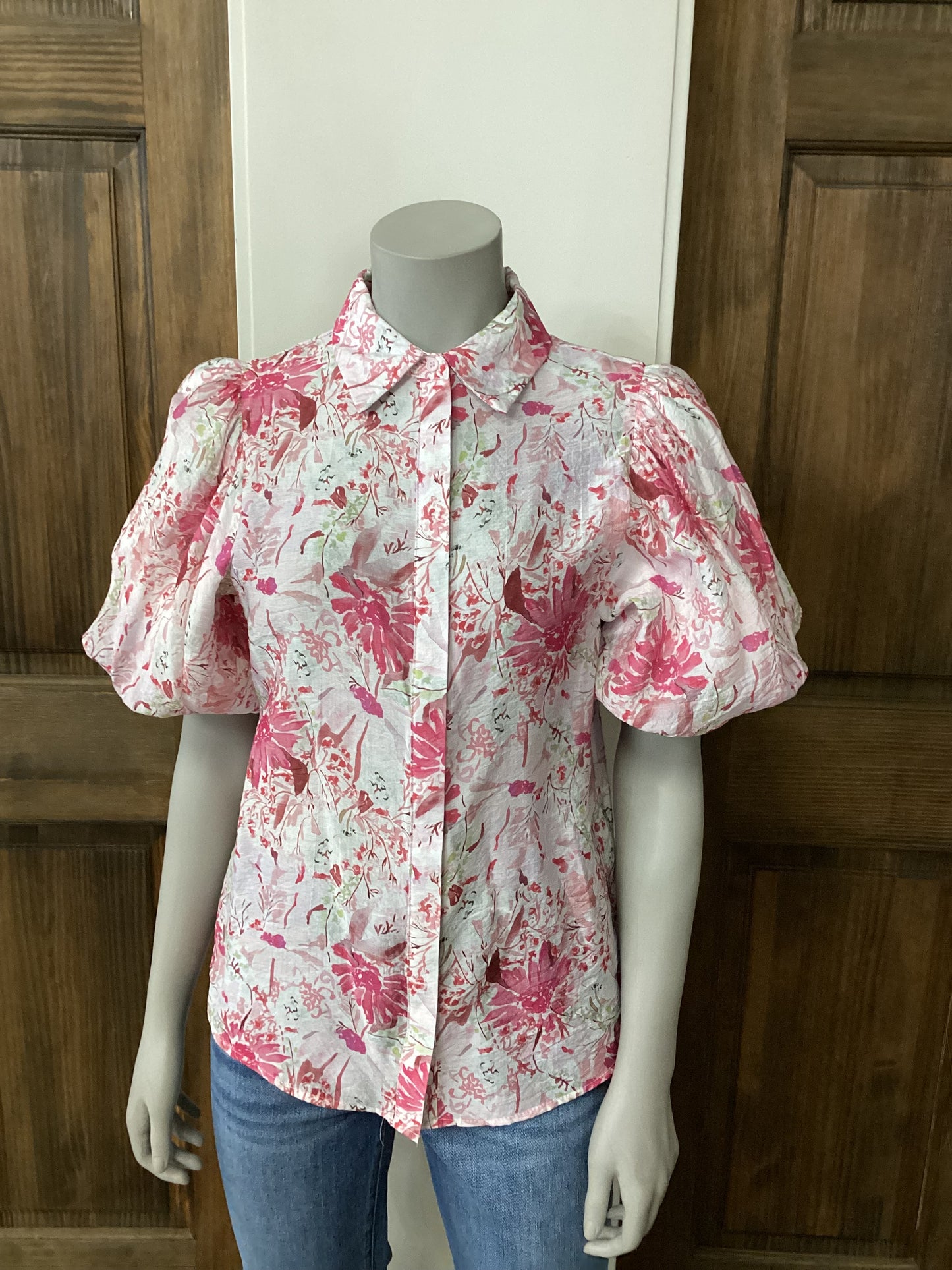 PAPILLON COLLARED BALLOON SLEEVE BLOUSE IN DITSY FLORAL