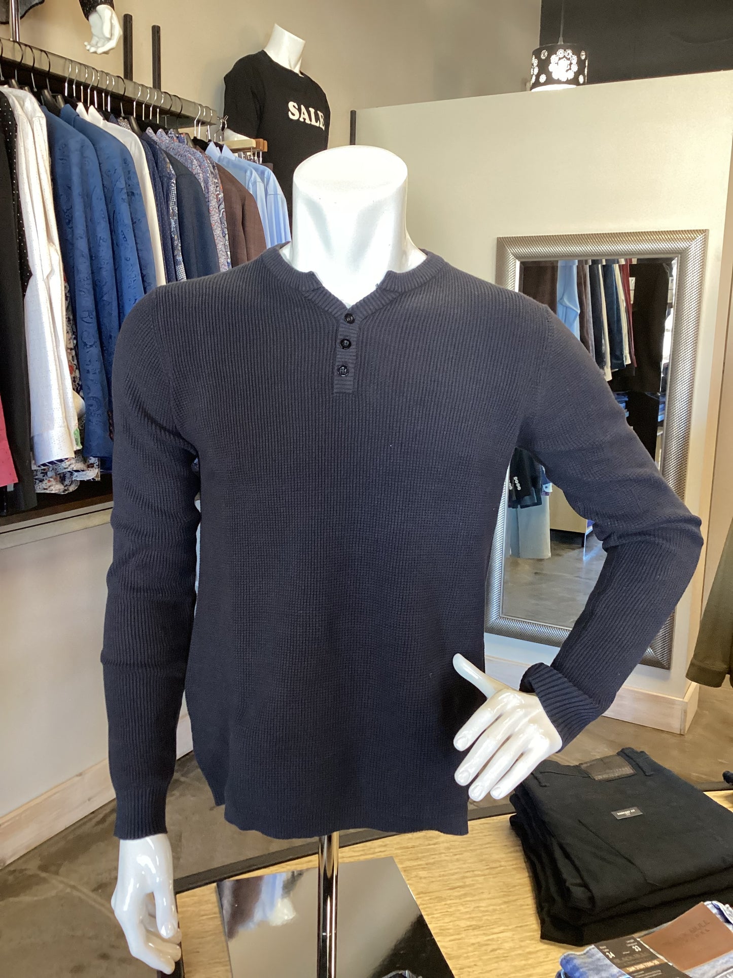 HEDGE NAVY ASHPHALT HENLEY SWEATER