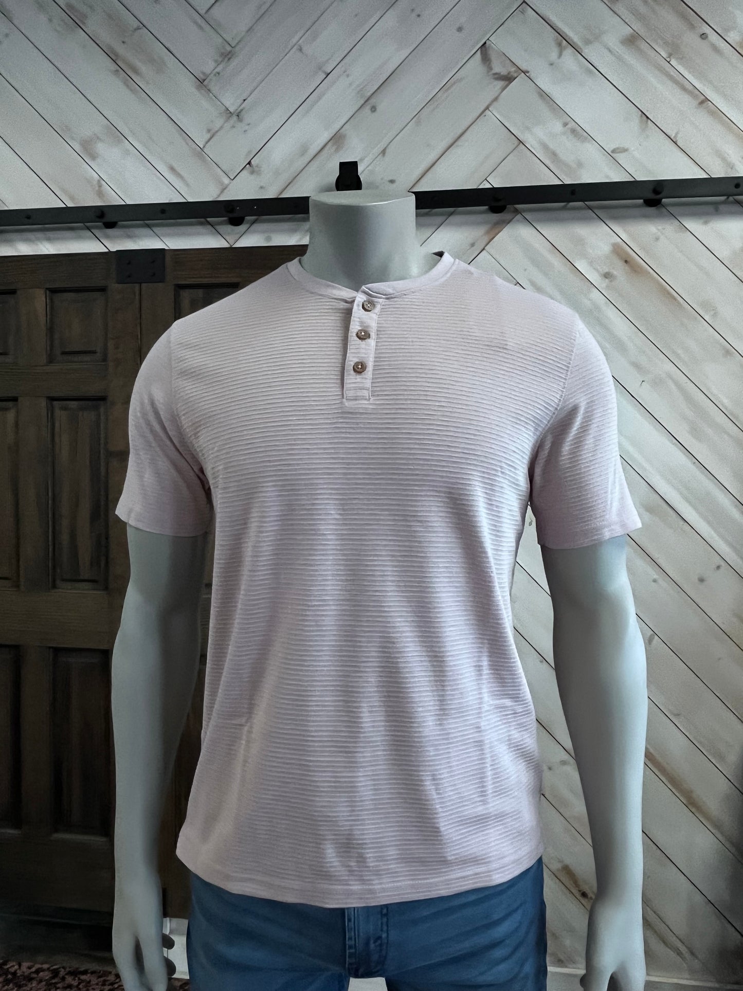 HEDGE MEN'S SHORT SLEEVE OTTOMAN RIBBED HENLEY IN ROSEWOOD