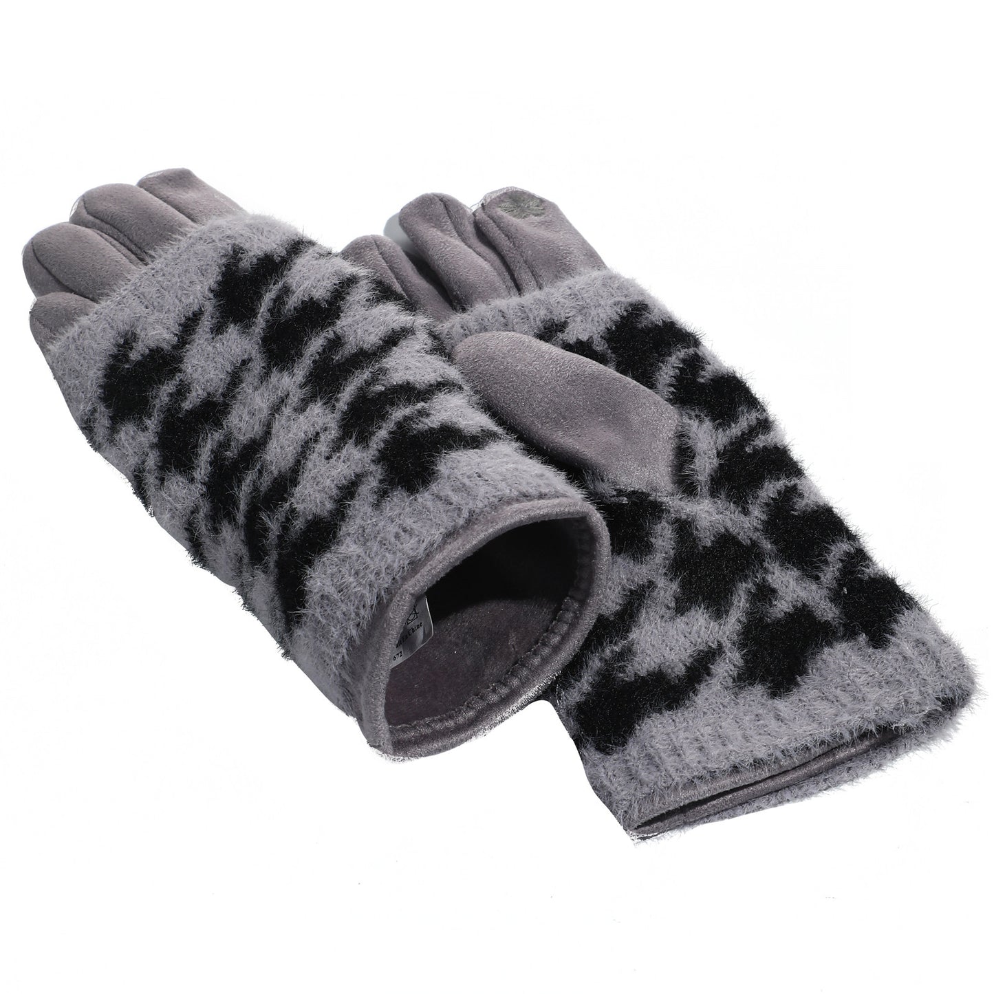 D&W GREY PURPLE & BLACK HOUNDS TOOTH TOUCH SCREEN GLOVES