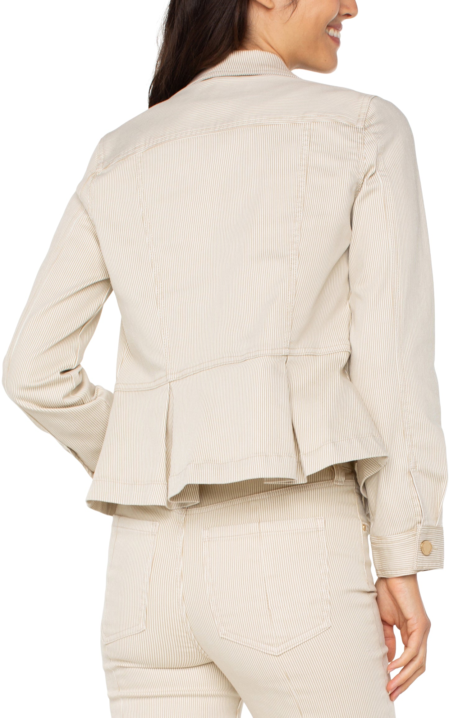 LIVERPOOL PEPLUM STRIPE JACKET IN CAPPUCCINO