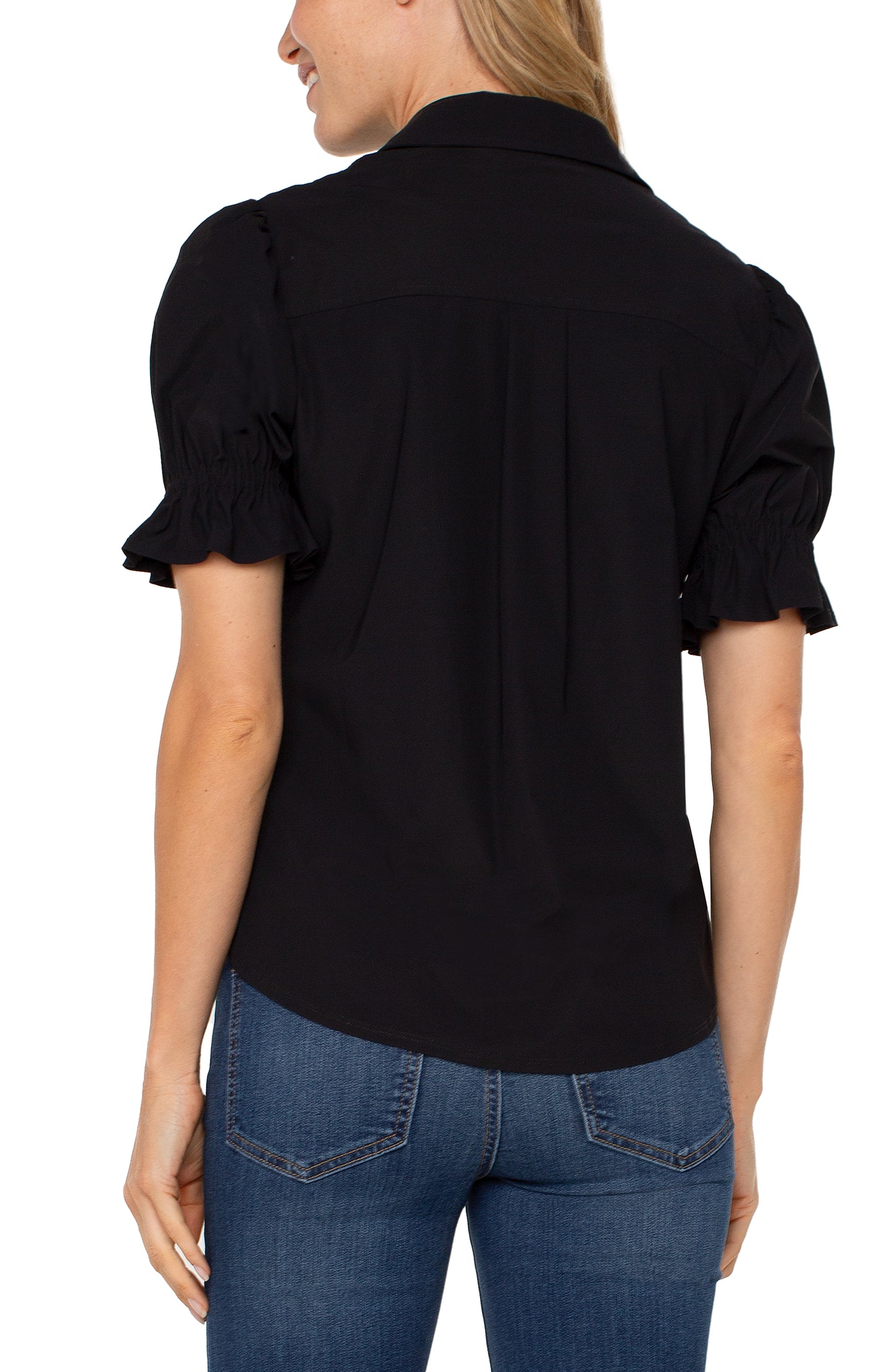 LIVERPOOL ELBOW PUFF SLEEVE SNAP FRONT KNIT SHIRT