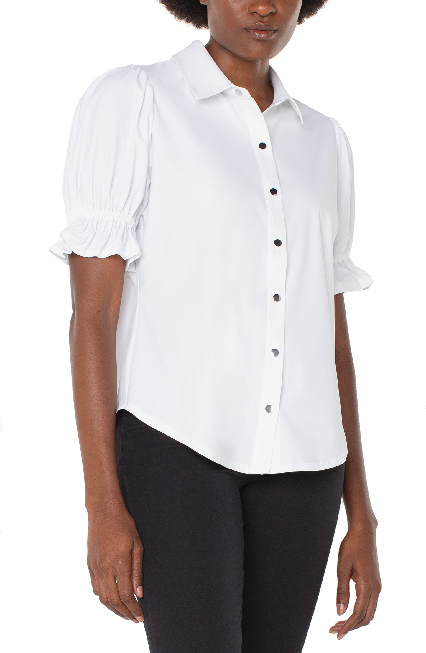 LIVERPOOL ELBOW PUFF SLEEVE SNAP FRONT KNIT SHIRT