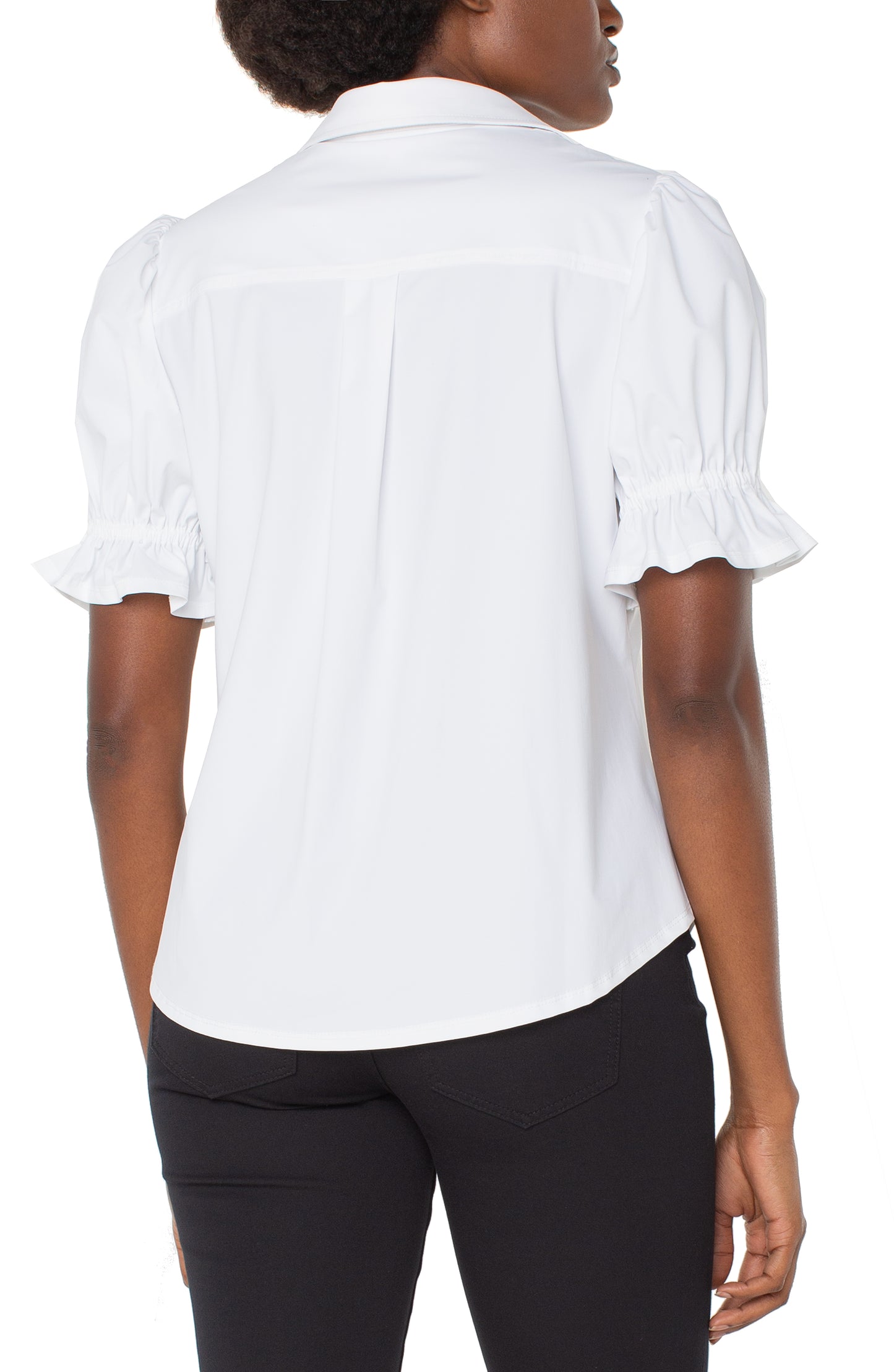 LIVERPOOL ELBOW PUFF SLEEVE SNAP FRONT KNIT SHIRT
