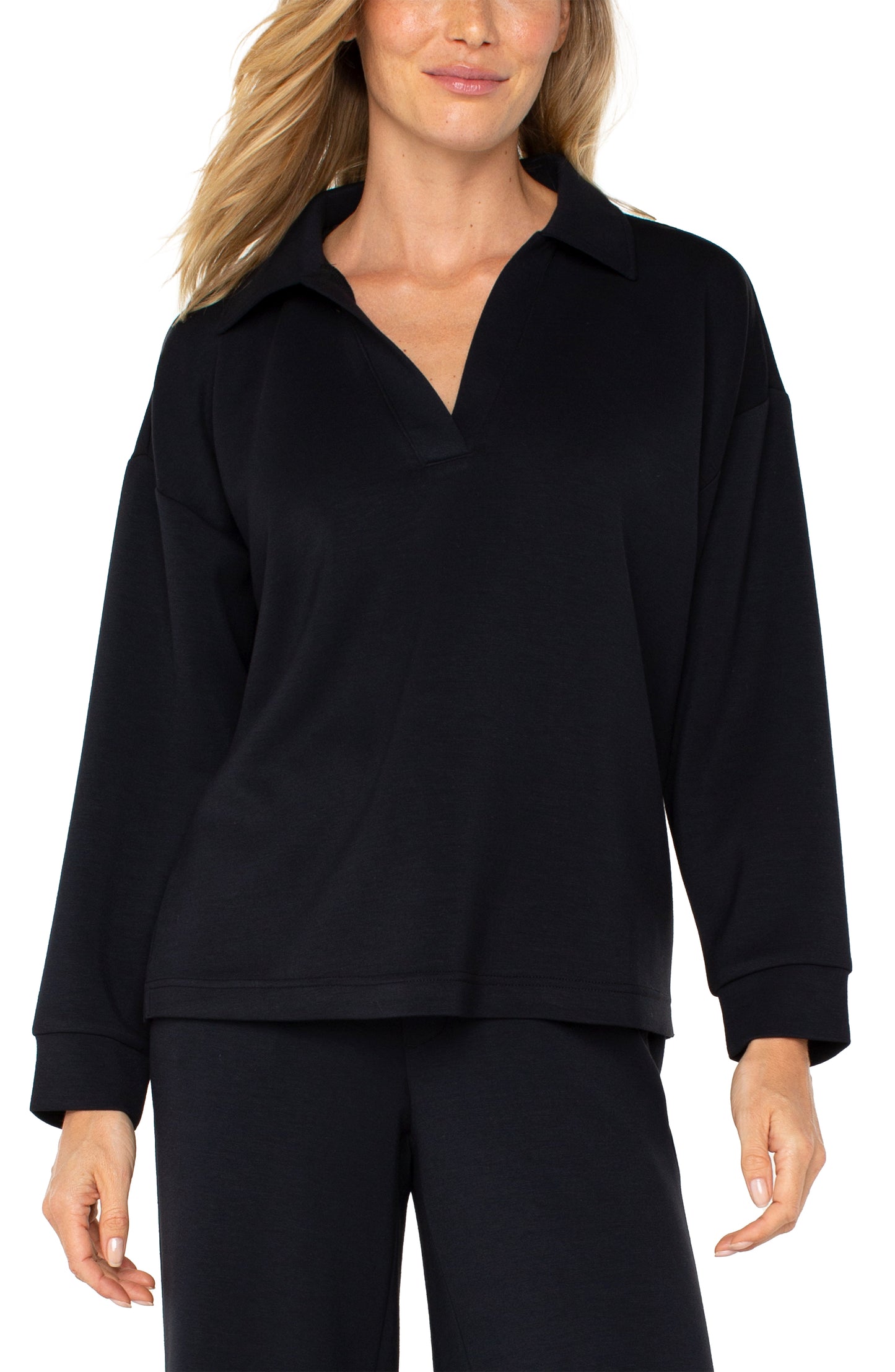 LIVERPOOL V-NECK BLACK POPOVER WITH COLLAR