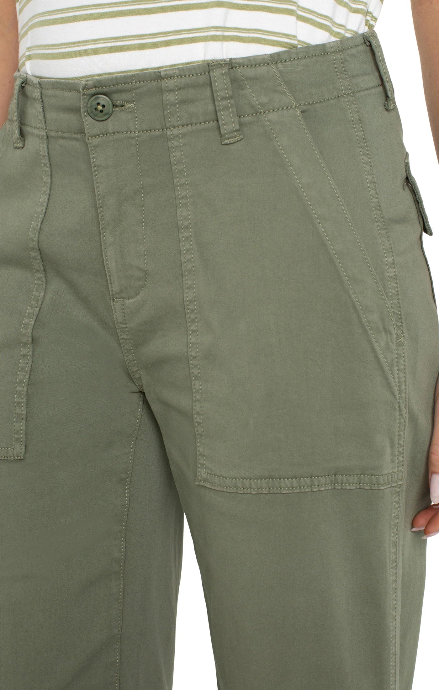 LIVERPOOL CARGO CROP STRAIGHT CARGO WIDE LEG CROP IN MARTINI OLIVE