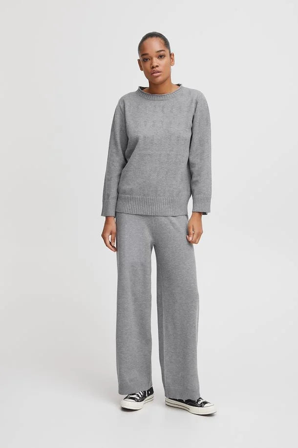 ICHI BEANCHE PANTS IN GREY MELANGE