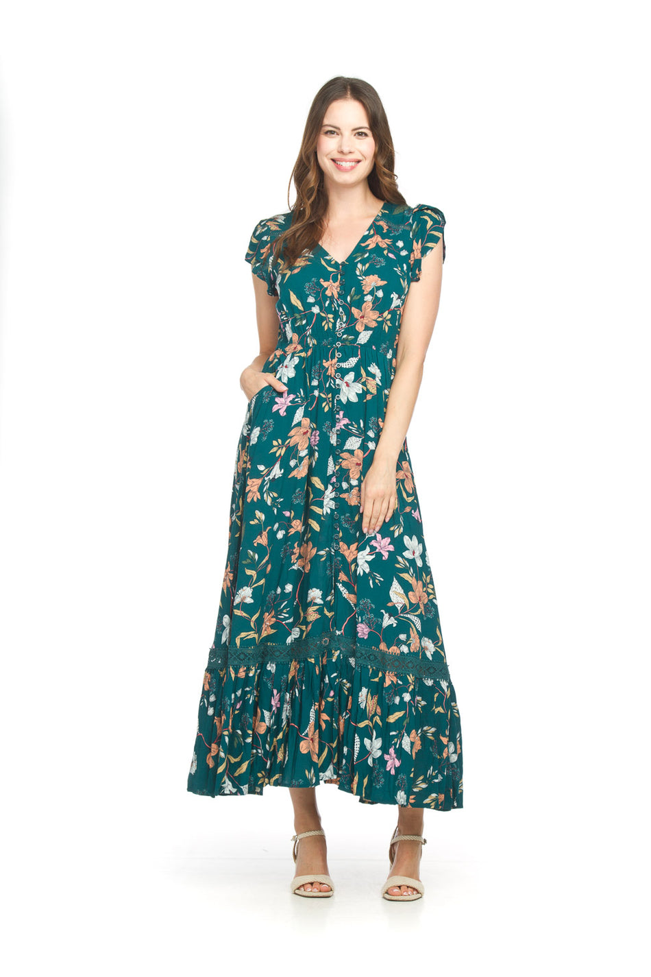 PAPILLON BUTTON FRONT MAXI DRESS IN FLORAL