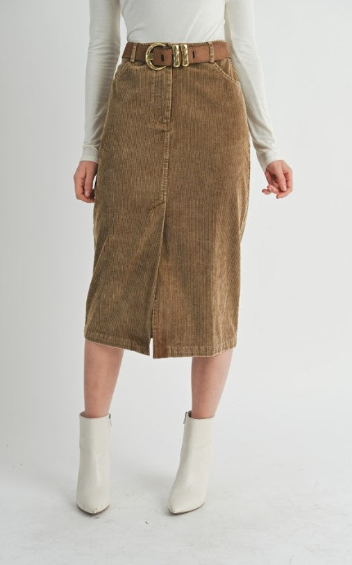 SAGE THE LABEL BROWN WASHED KAHLO CORD SKIRT