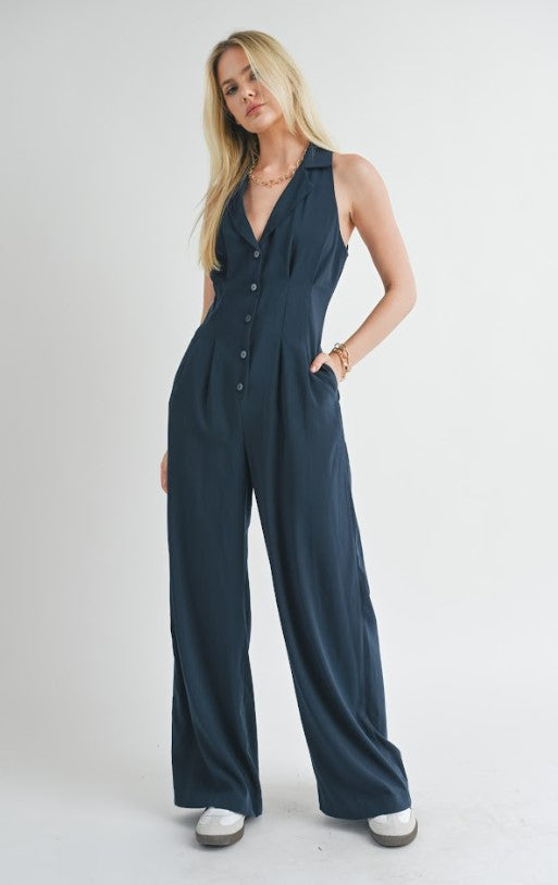 SAGE THE LABEL MIDIGHT FINEST TOUCH HALTER JUMPSUIT