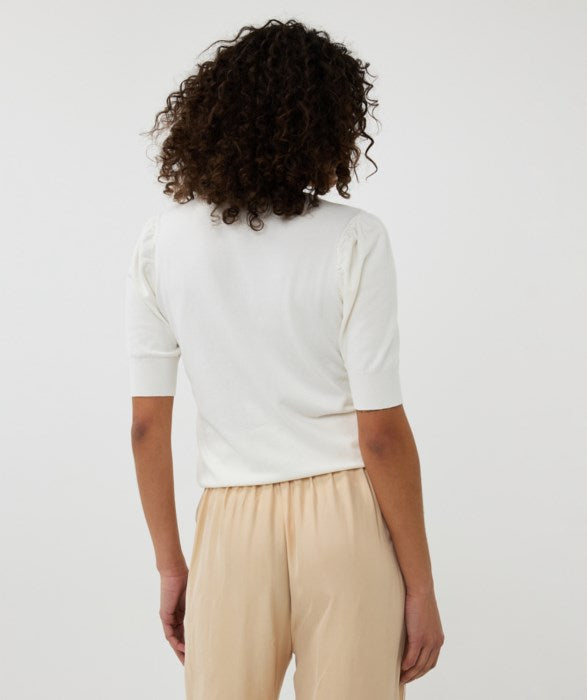 ESQUALO V/NECK SWEATER WITH GATHERING KNIT IN OFF WHITE