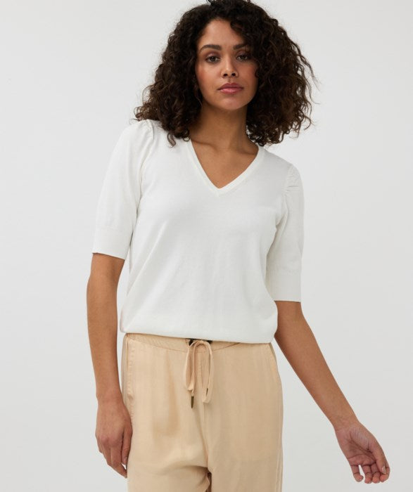 ESQUALO V/NECK SWEATER WITH GATHERING KNIT IN OFF WHITE