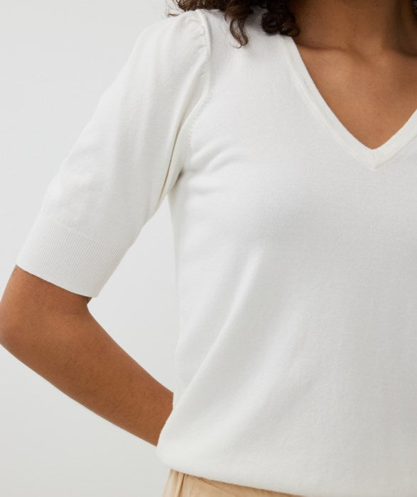 ESQUALO V/NECK SWEATER WITH GATHERING KNIT IN OFF WHITE