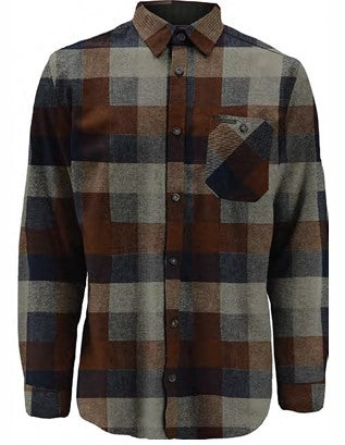 POINT ZERO LIGHT BRUSHED FLANNEL SHIRT WITH POCKET IN NAVY/BRONZE