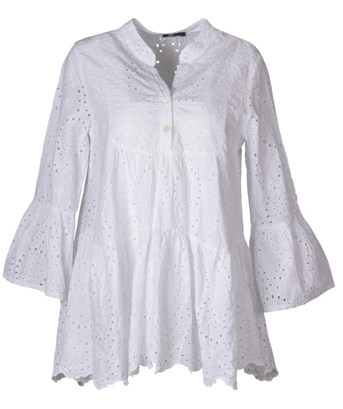 M MADE IN ITALY WOVEN EYELET TUNIC IN WHITE