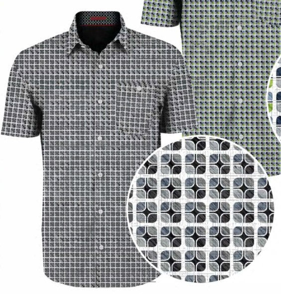 POINT ZERO MENS TRAVELER SHORT SLEEVE GEOMETRICAL PRINT IN CHROME