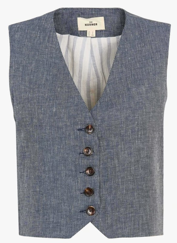 THE KORNER LINEN VEST IN NAVY PATTERN