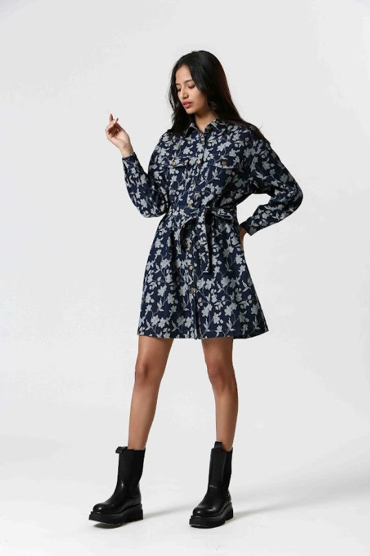 THE KORNER FLORAL BUTTON FRONT DRESS IN NAVY