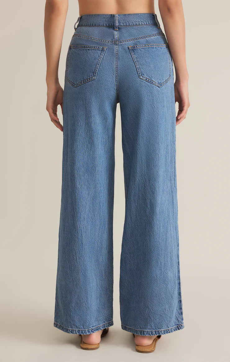 Z SUPPLY MIA LOOSE WIDE LEG DENIM PANT IN WORN INDIGO