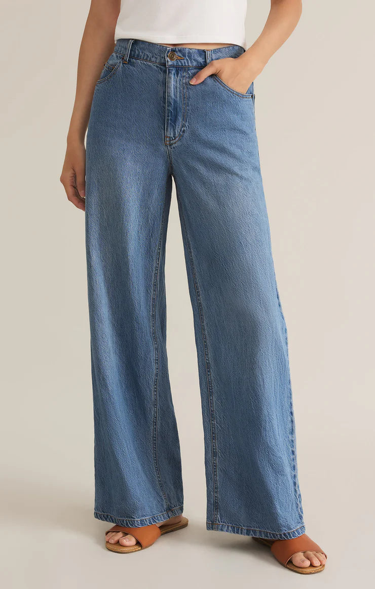 Z SUPPLY MIA LOOSE WIDE LEG DENIM PANT IN WORN INDIGO