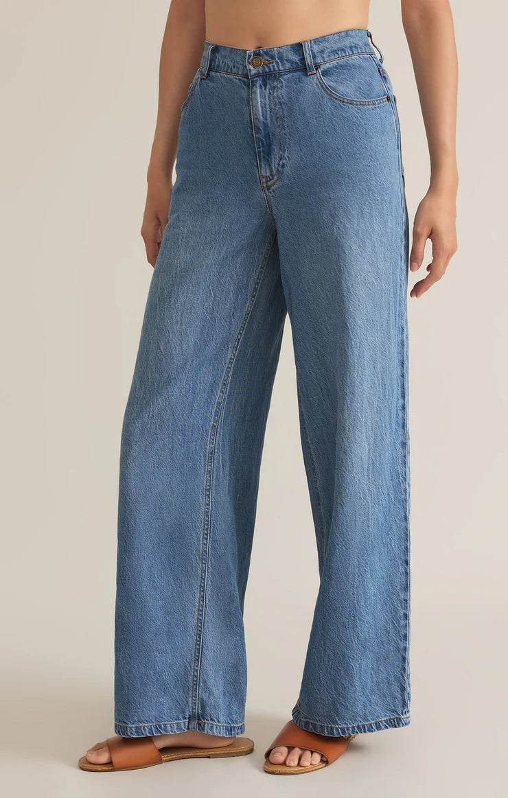 Z SUPPLY MIA LOOSE WIDE LEG DENIM PANT IN WORN INDIGO
