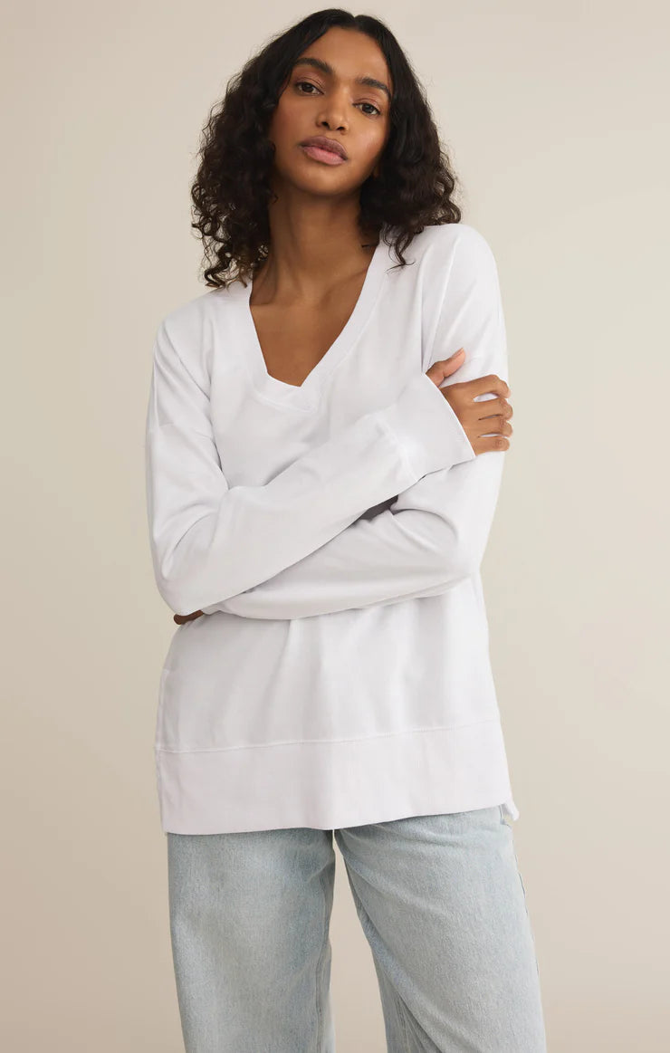 Z SUPPLY MODERN V-NECK WEEKENDER SHIRT IN WHITE