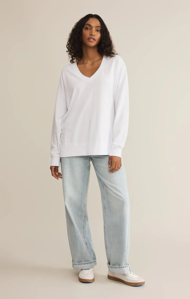 Z SUPPLY MODERN V-NECK WEEKENDER SHIRT IN WHITE