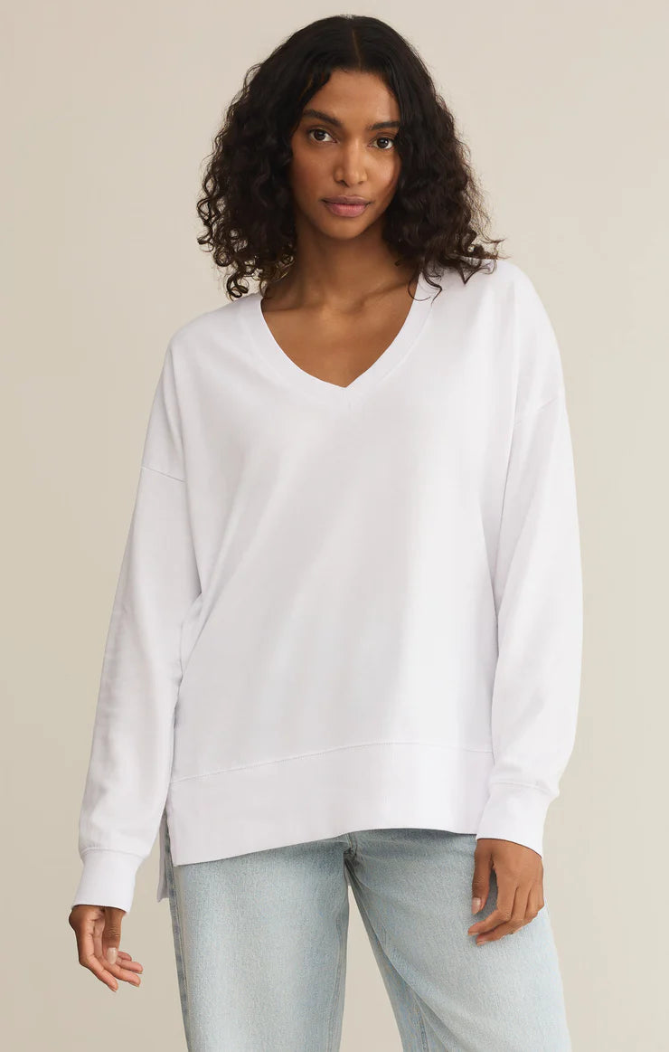 Z SUPPLY MODERN V-NECK WEEKENDER SHIRT IN WHITE