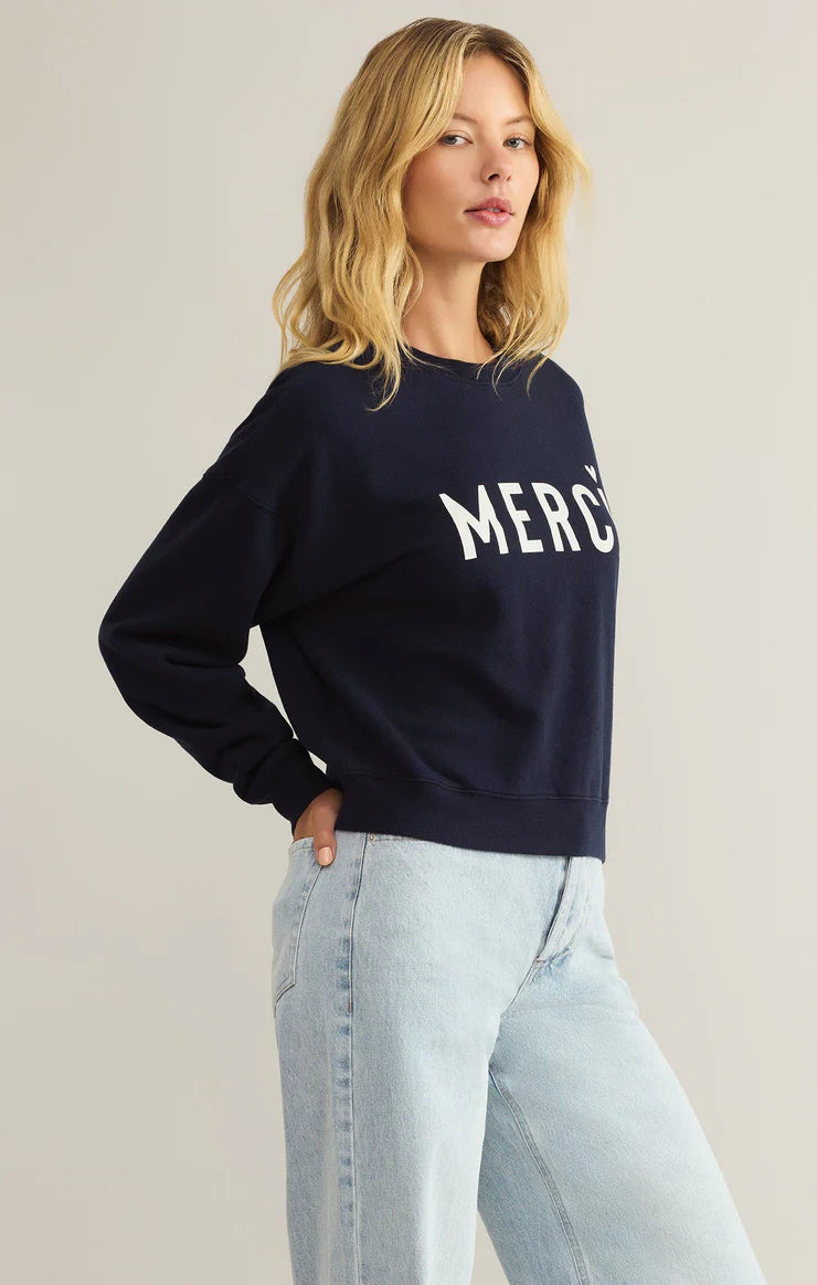 Z SUPPLY FIRST DATE MERCI SWEATSHIRT IN ECLIPSE