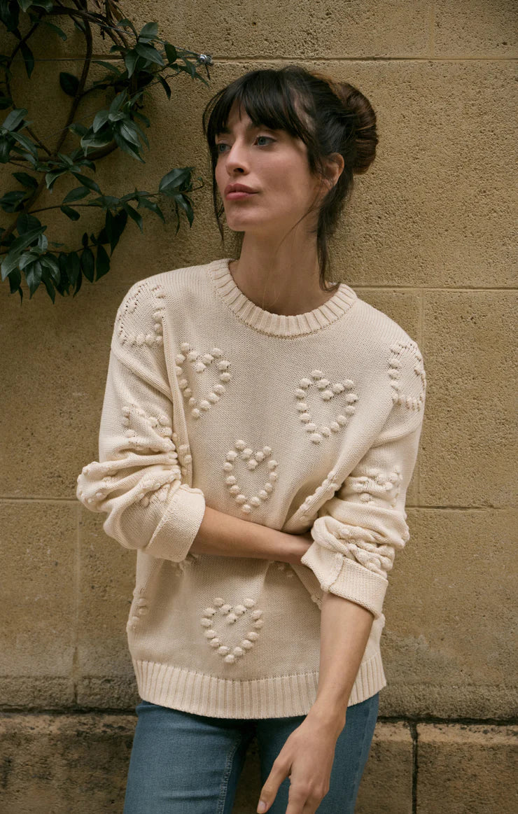 Z SUPPLY SWEET THING HEART SWEATER IN SANDSTONE