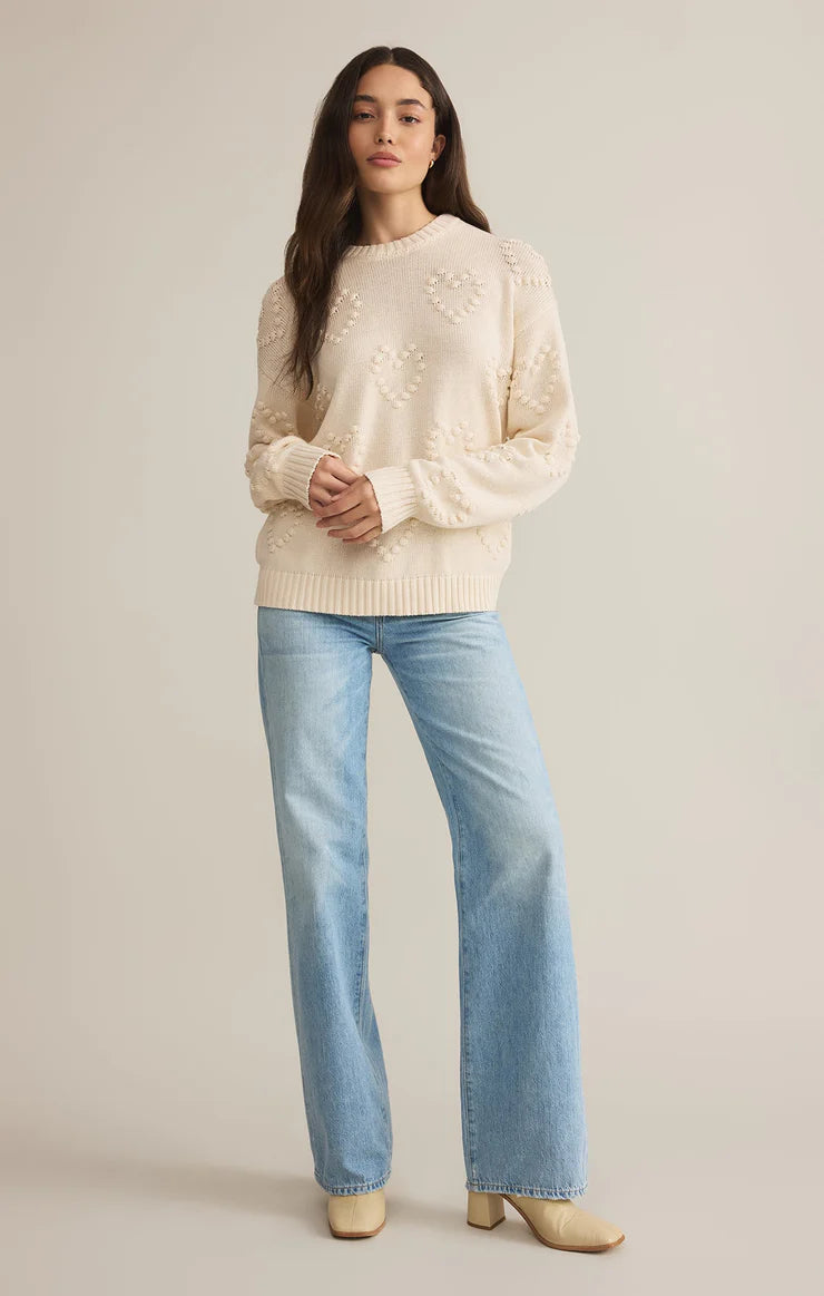 Z SUPPLY SWEET THING HEART SWEATER IN SANDSTONE