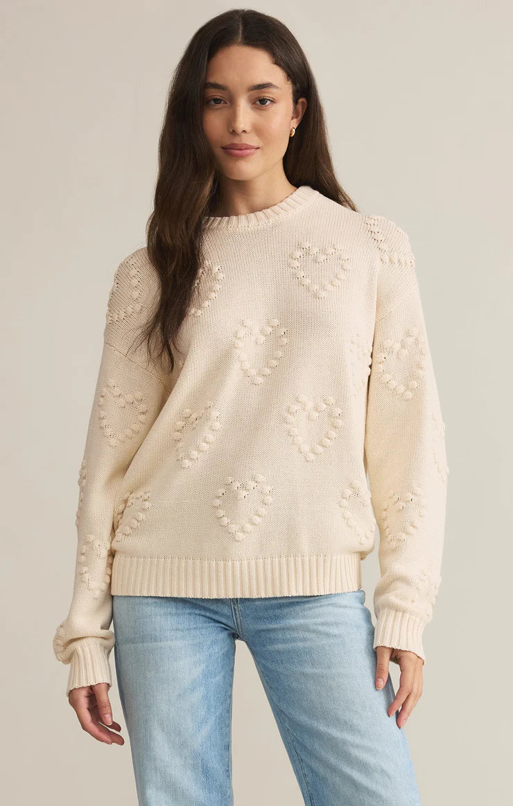 Z SUPPLY SWEET THING HEART SWEATER IN SANDSTONE