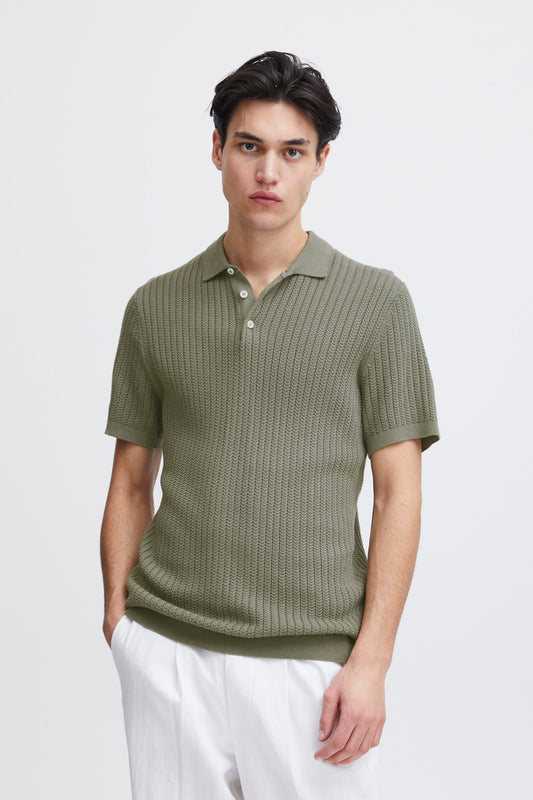 CASUAL FRIDAY KARL STRUCTURED KNIT POLO IN AGAVE GREEN