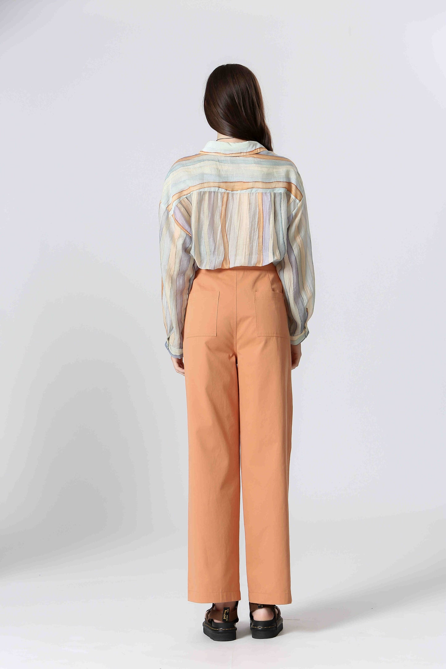 THE KORNER LONG SLEEVE FLOWY STRIPPED BLOUSE IN MULTI-COLOUR