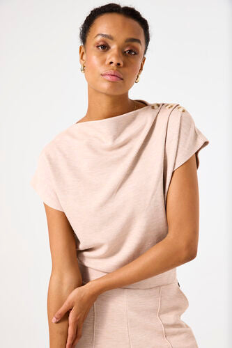 GARCIA SWEATER WITH BUTTON SHOULDER IN SAND MELEE