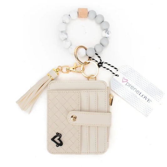 PRENELOVE CALGARY VEGAN LEATHER BRACELET CARD CASE IN CREAM WEAVE