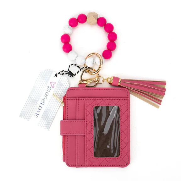 PRENELOVE CALGARY VEGAN LEATHER BRACELET CARD CASE IN HOT PINK WEAVE