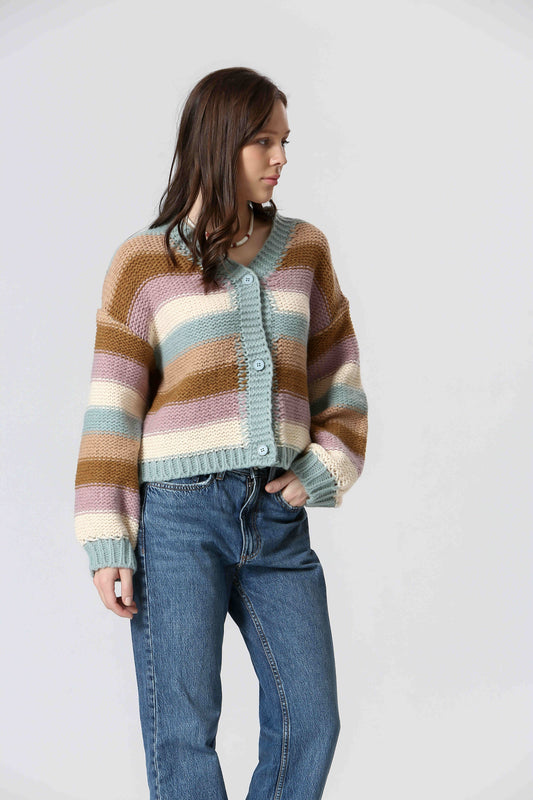 THE KORNER STRIPED CARDIGAN IN MULTI COLOUR